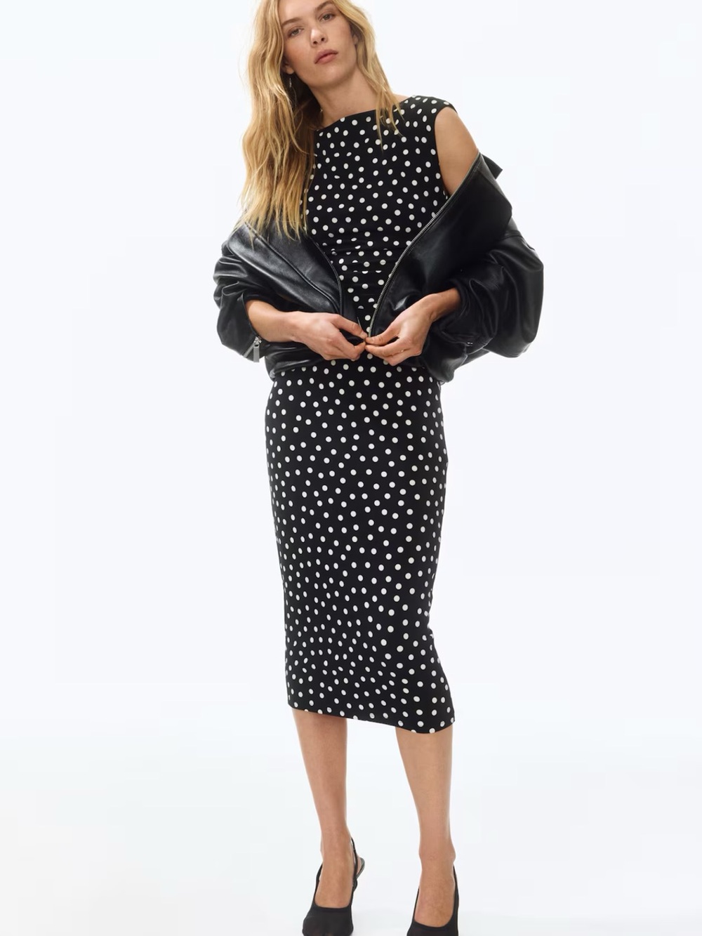 NWOT POLKA DOT MIDI DRESS WITH CAP SLEEVES